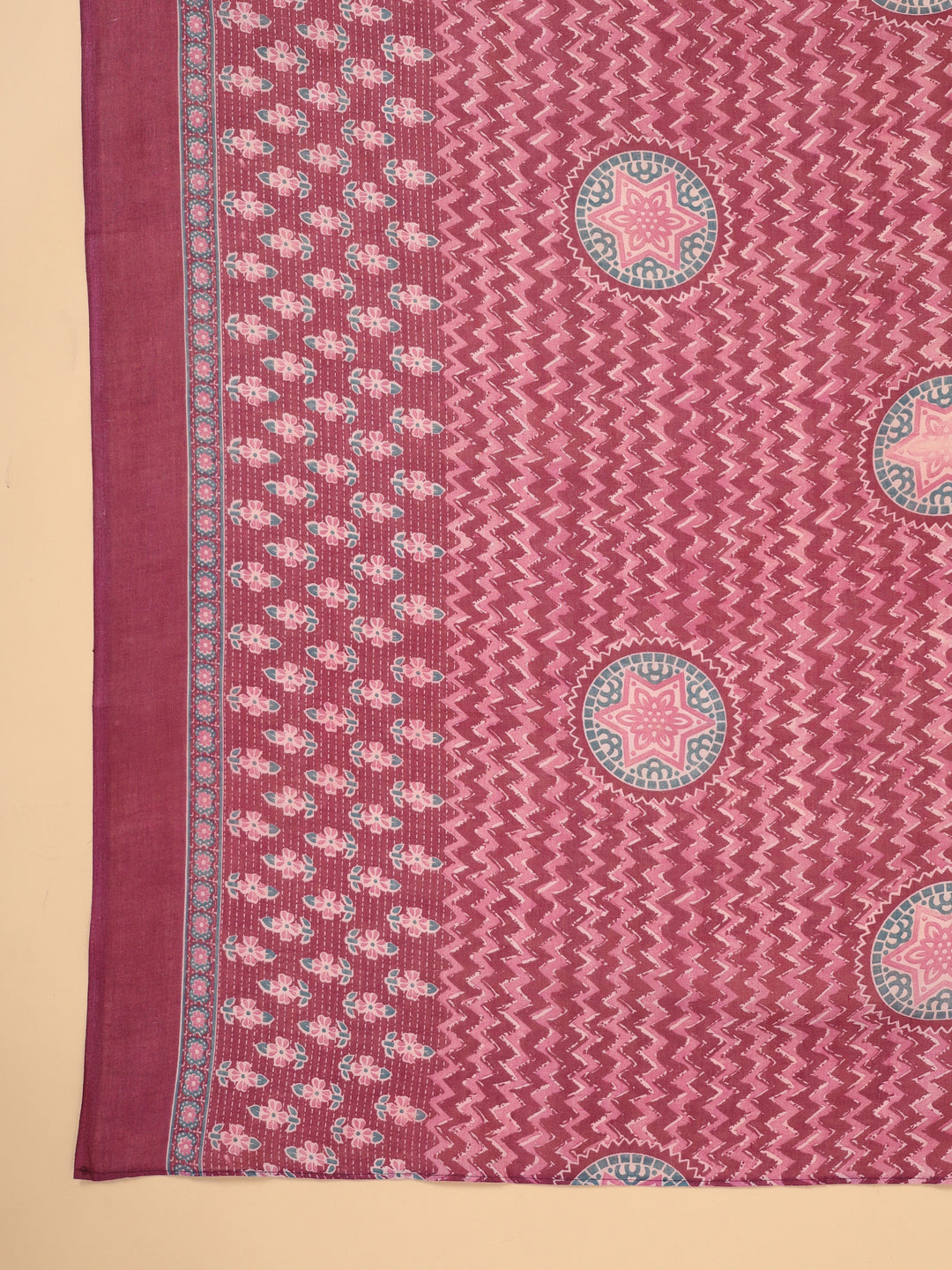 Janasya Regular Poly Cotton Purple Printed Shirt Collar Kurta,Bottom & Dupatta - Distacart