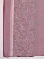 Janasya Regular Biscuit Slub Violet Abstract Tie-Up Neck Kurta,Bottom & Dupatta