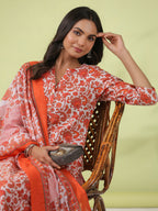 Janasya Regular Poly Cotton Off White Ethnic Motifs Round Neck Kurta Set