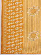 Janasya Regular Poly Cotton Mustard Gemometric V-Neck Kurta Set