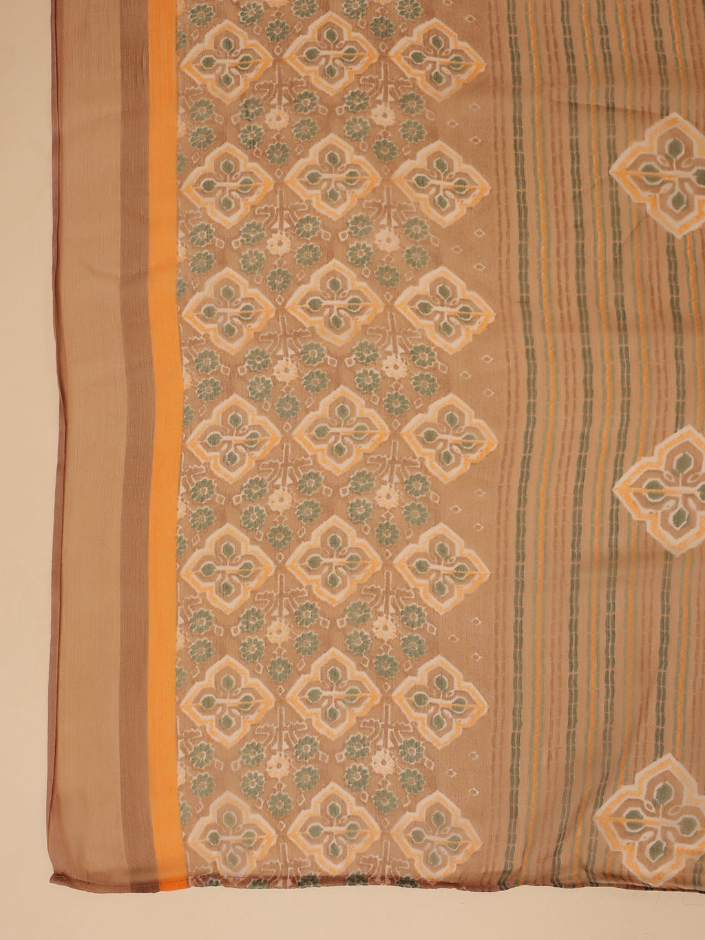 Janasya Straight Biscuit Slub Brown Ethnic Motifs Band Collar Kurta,Bottom & Dupatta