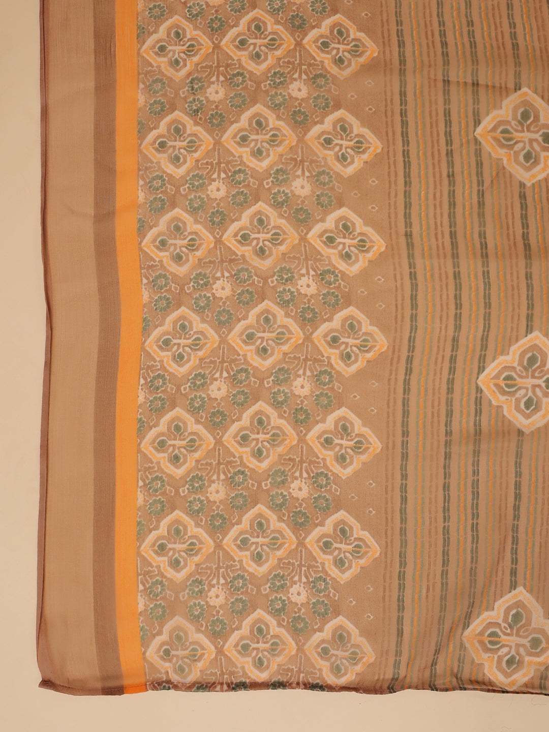 Janasya Straight Biscuit Slub Brown Ethnic Motifs Band Collar Kurta,Bottom & Dupatta