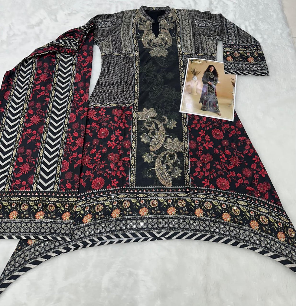 Aarshi Fashions Black Heavy Crepe Digital Print Palazzo Suits - Distacart