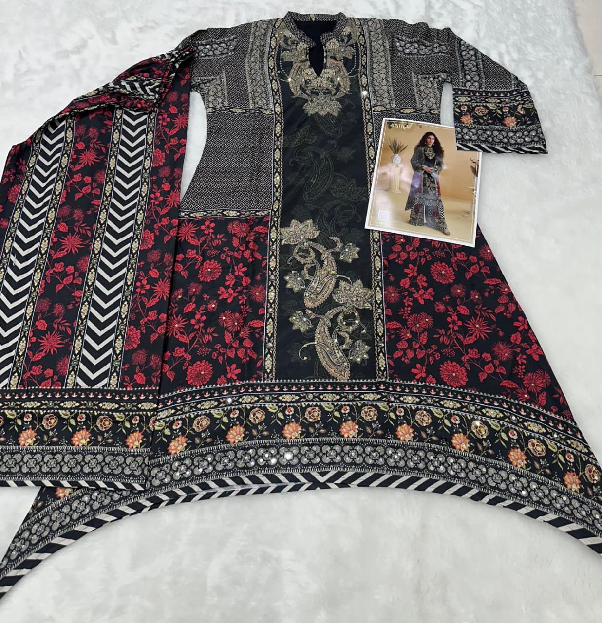 Aarshi Fashions Black Heavy Crepe Digital Print Palazzo Suits - Distacart