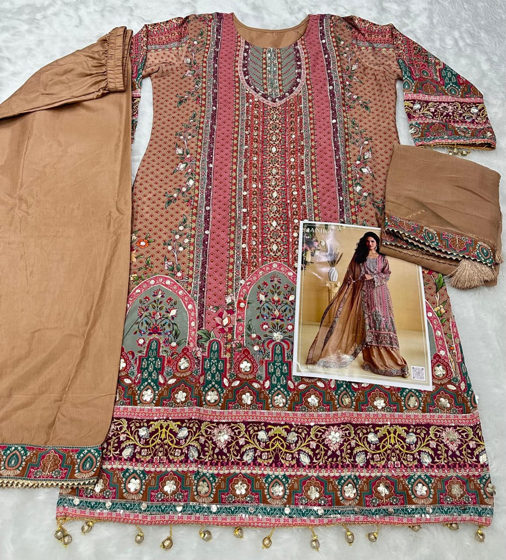 Aarshi Fashions Peach Heavy Crepe Digital Print Palazzo Suits - Distacart