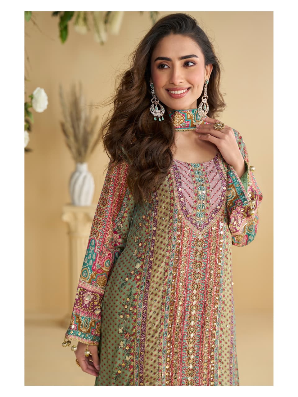 Aarshi Fashions Pink Heavy Crepe Digital Print Palazzo Suits - Distacart