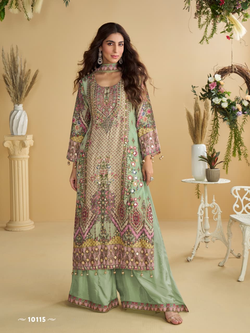Aarshi Fashions Green Heavy Crepe Digital Print Palazzo Suits