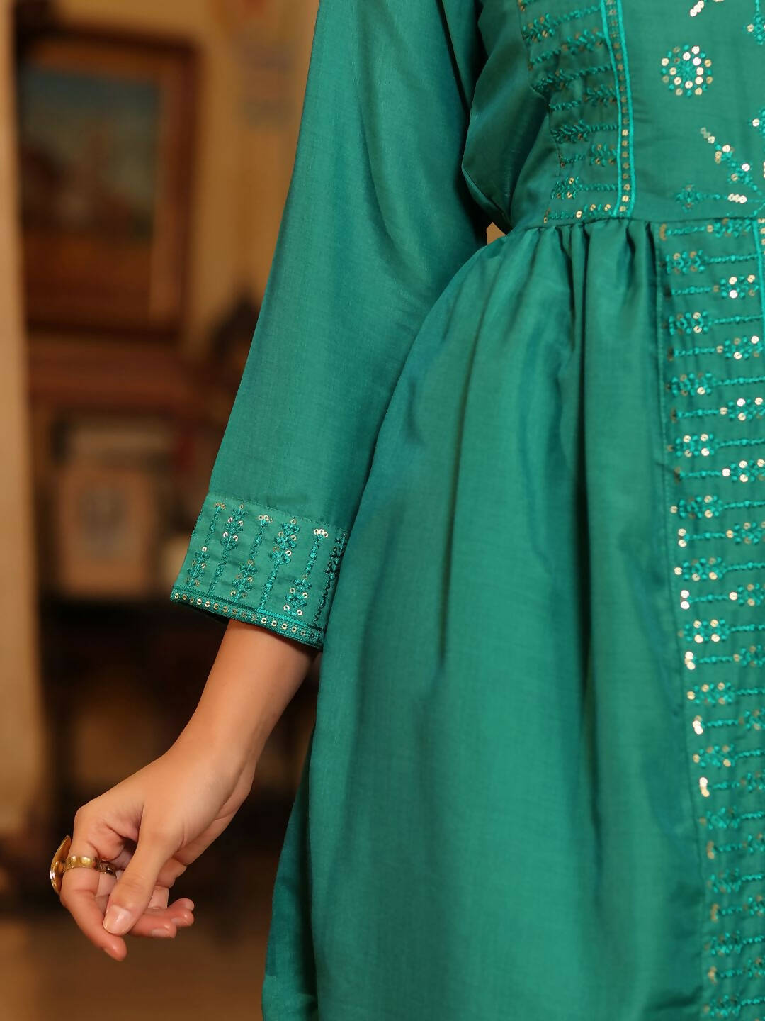 Juniper Women's Teal Festive Embroiderd Flared Dress - Distacart