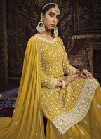 Vegaa Fashion Designer Yellow Faux Georgette Sharara Suit - Distacart