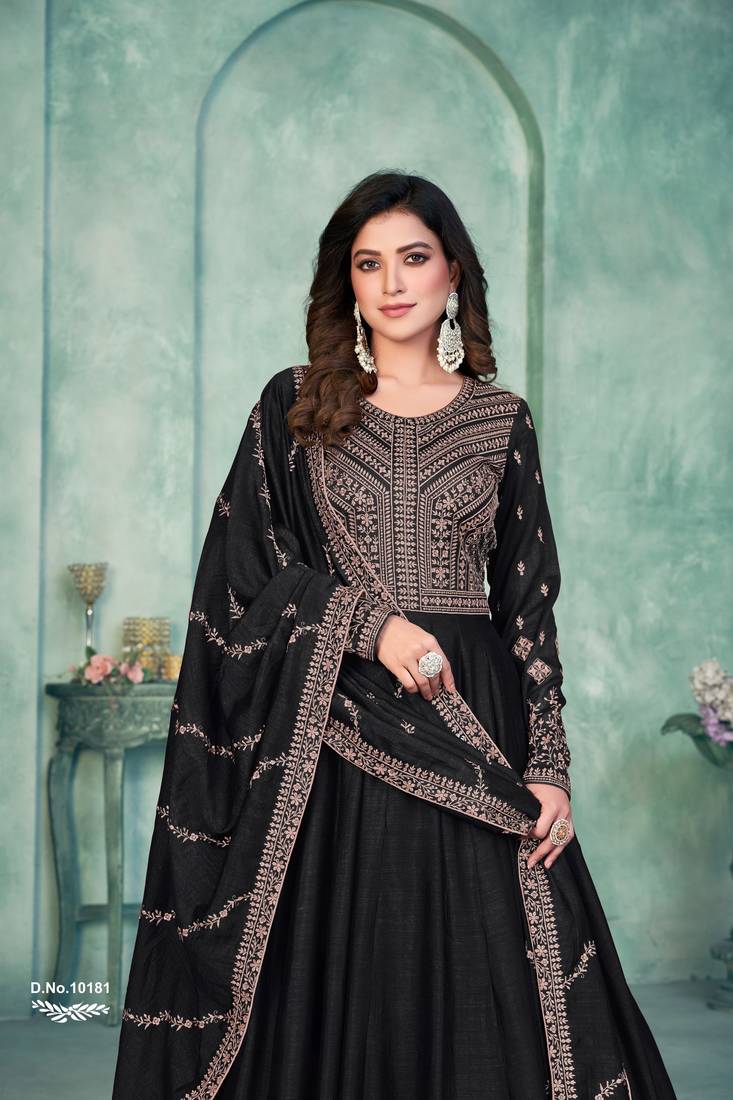 Anaita Black Embroidered Art Silk Anarkali Suit - Distacart