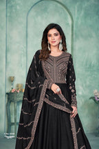 Anaita Black Embroidered Art Silk Anarkali Suit - Distacart