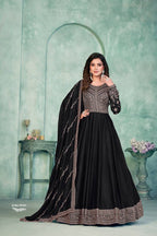 Anaita Black Embroidered Art Silk Anarkali Suit - Distacart