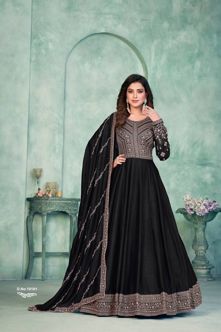 Anaita Black Embroidered Art Silk Anarkali Suit - Distacart