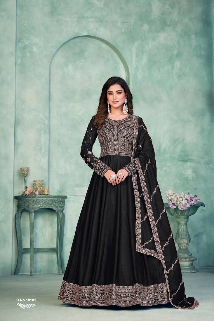 Anaita Black Embroidered Art Silk Anarkali Suit - Distacart
