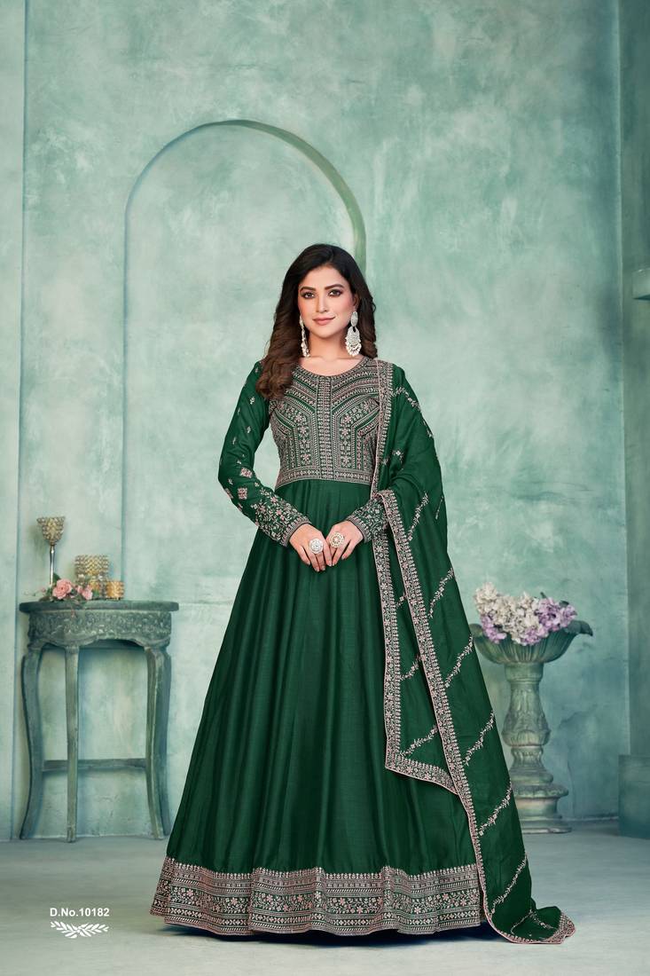 Anaita Green Embroidered Art Silk Anarkali Suit - Distacart