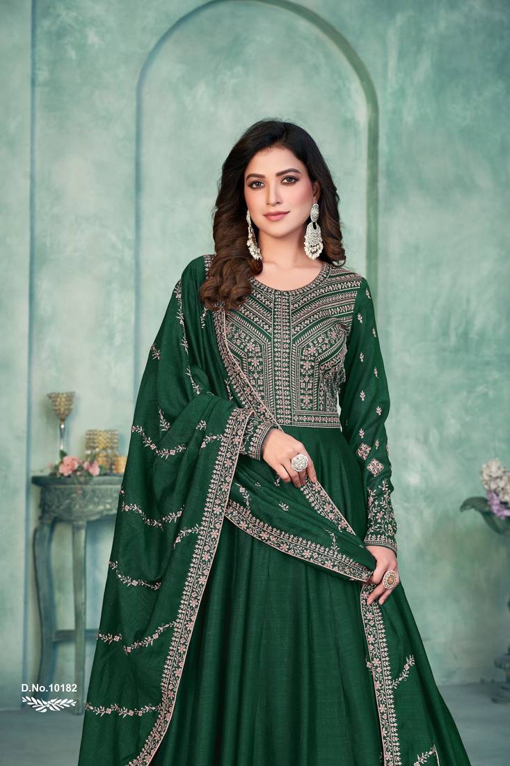 Anaita Green Embroidered Art Silk Anarkali Suit - Distacart