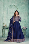 Anaita Navy Blue Embroidered Art Silk Anarkali Suit - Distacart
