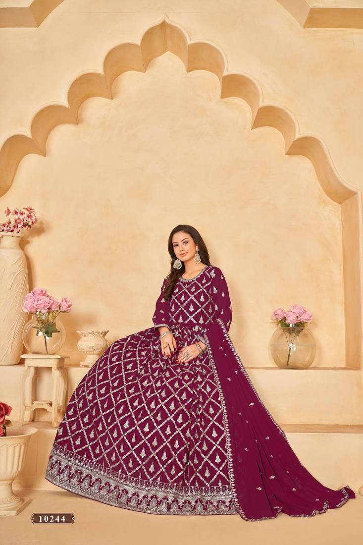 Anaita Purple Embroidered Faux Georgette Anarkali Suit - Distacart