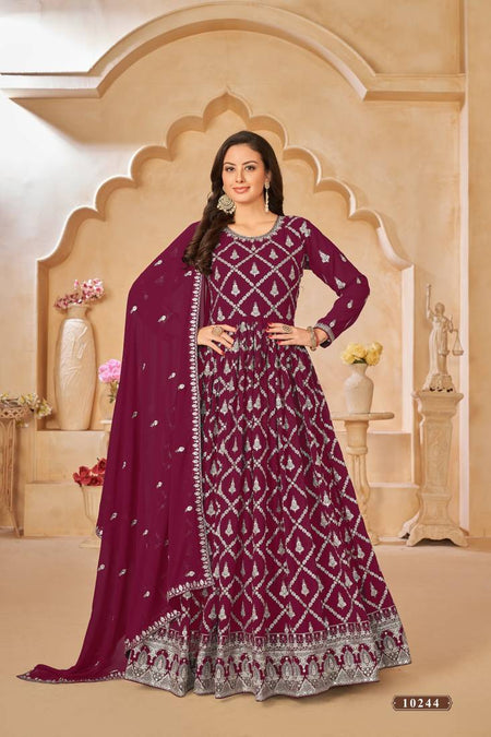 Anaita Purple Embroidered Faux Georgette Anarkali Suit