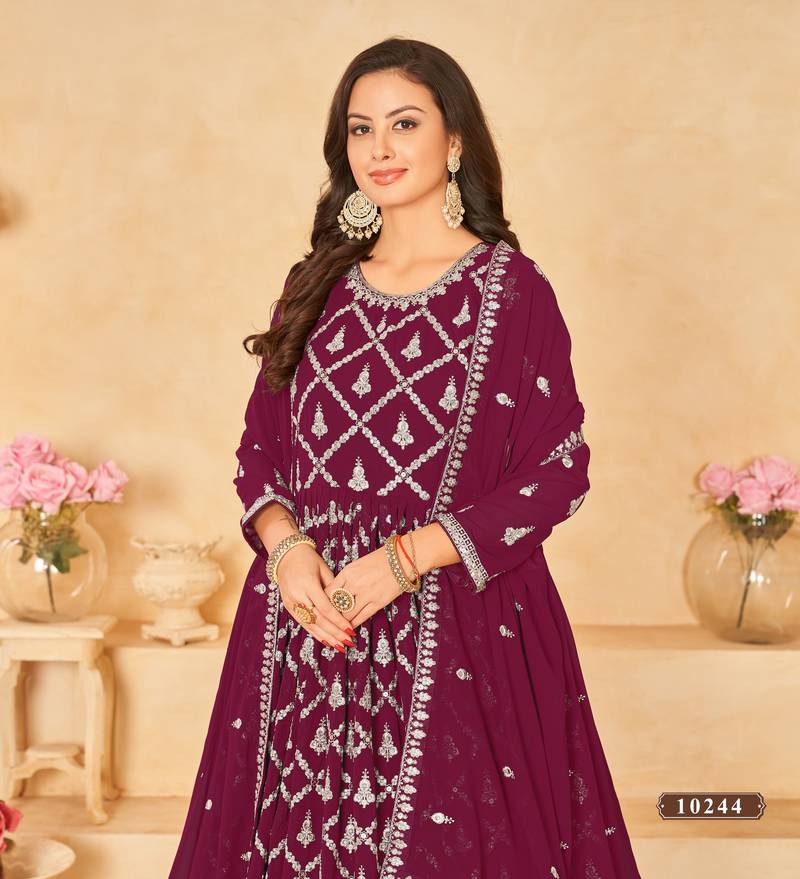 Anaita Purple Embroidered Faux Georgette Anarkali Suit - Distacart