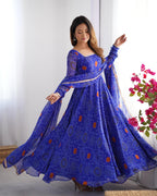 Lehenga Mart Wedding Wear Anarkali Suit With Dupatta - Blue