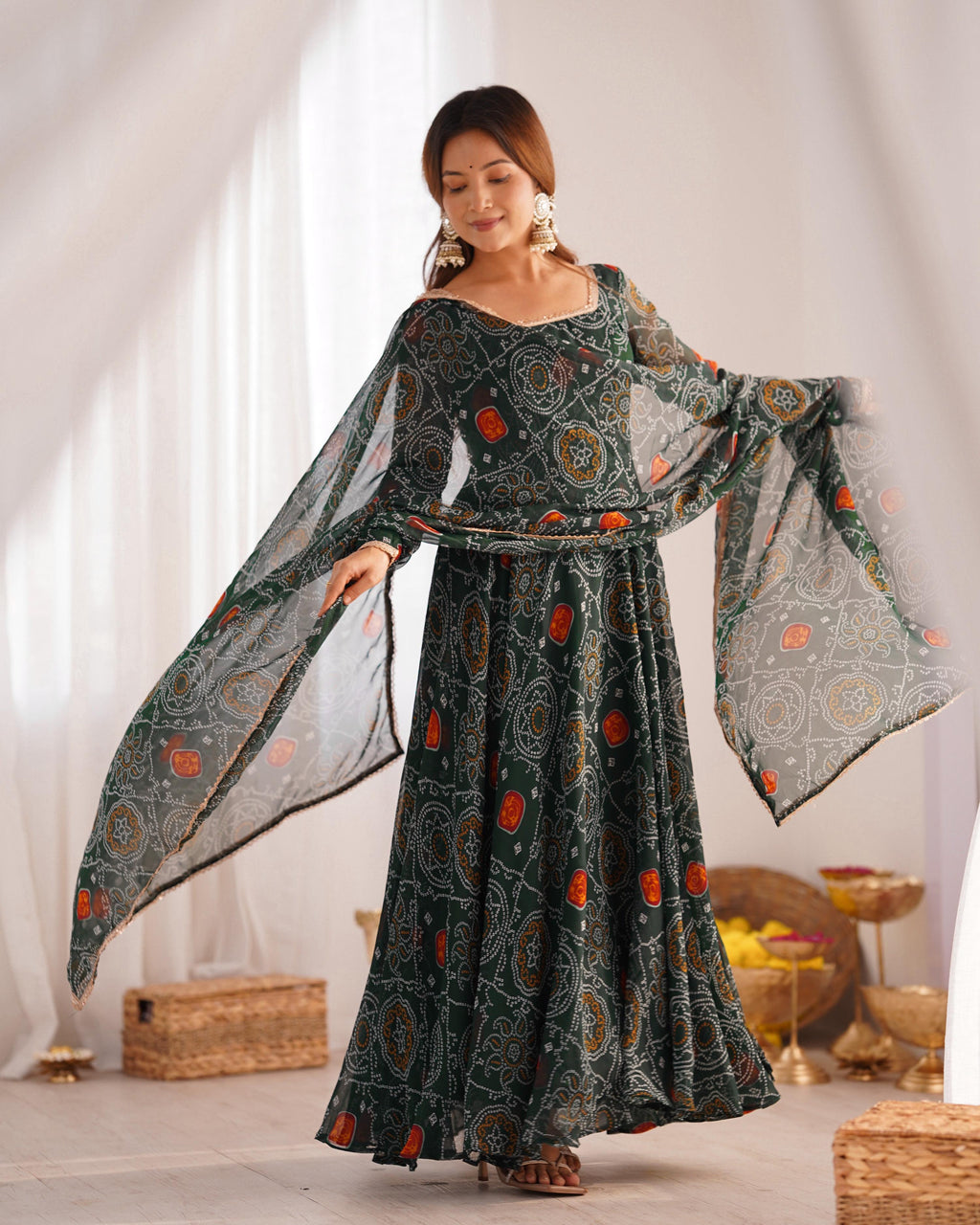Lehenga Mart Wedding Wear Anarkali Suit With Dupatta - Green
