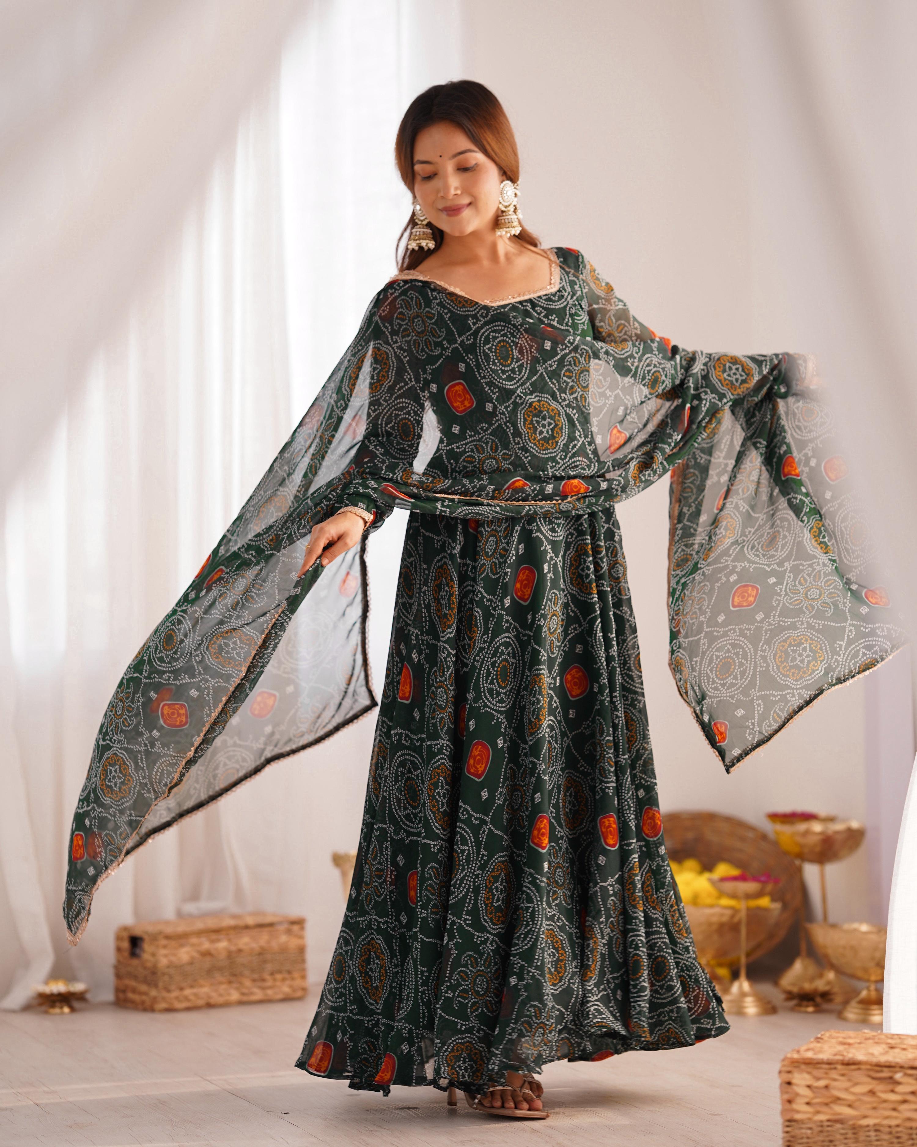 Lehenga Mart Wedding Wear Anarkali Suit With Dupatta - Green