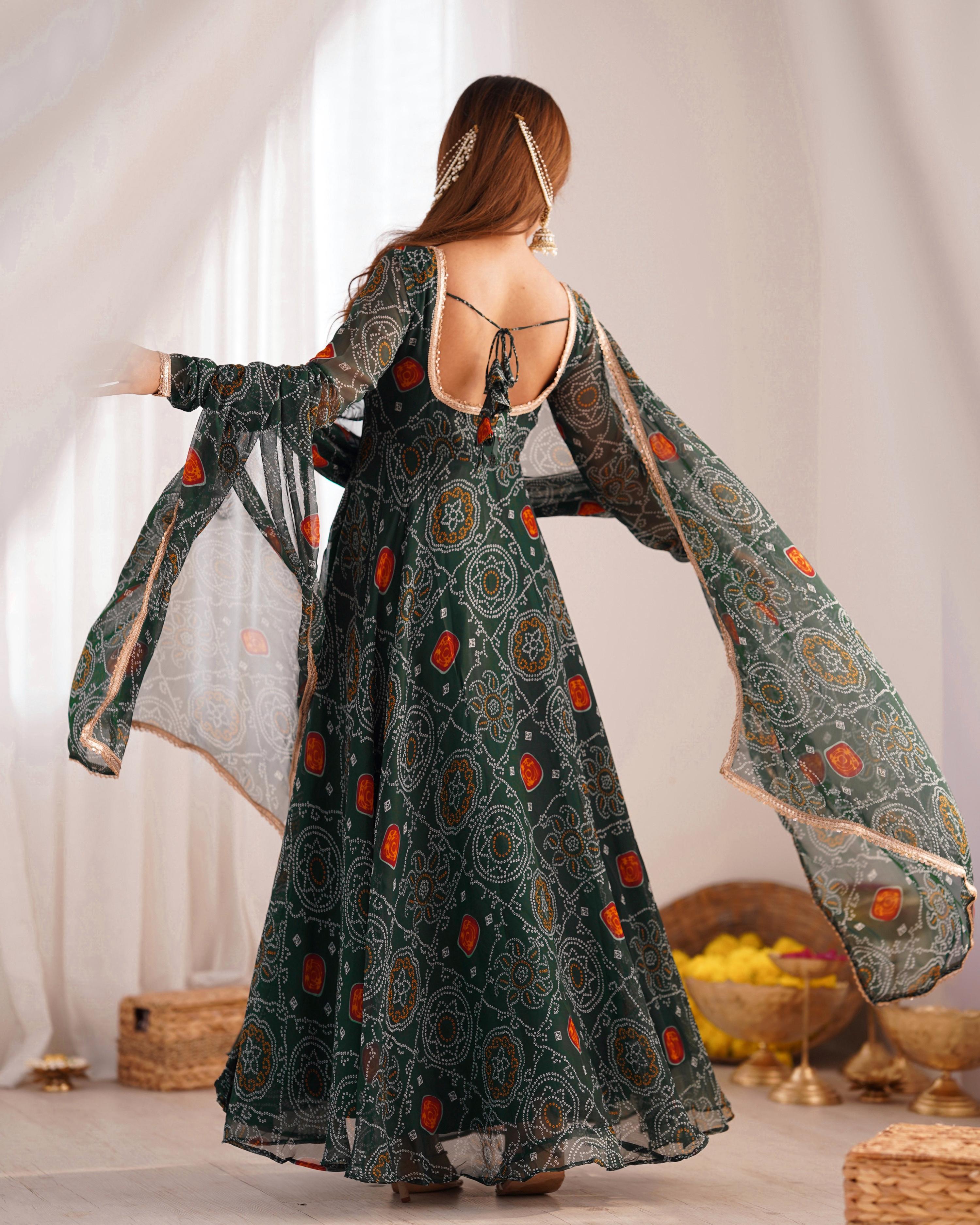 Lehenga Mart Wedding Wear Anarkali Suit With Dupatta - Green