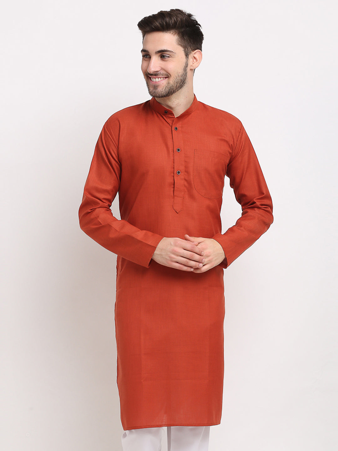 Jompers Men's Solid Cotton Kurta - Brown