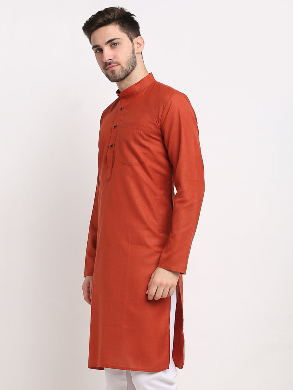 Jompers Men's Solid Cotton Kurta - Brown