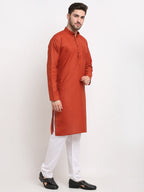 Jompers Men's Solid Cotton Kurta - Brown