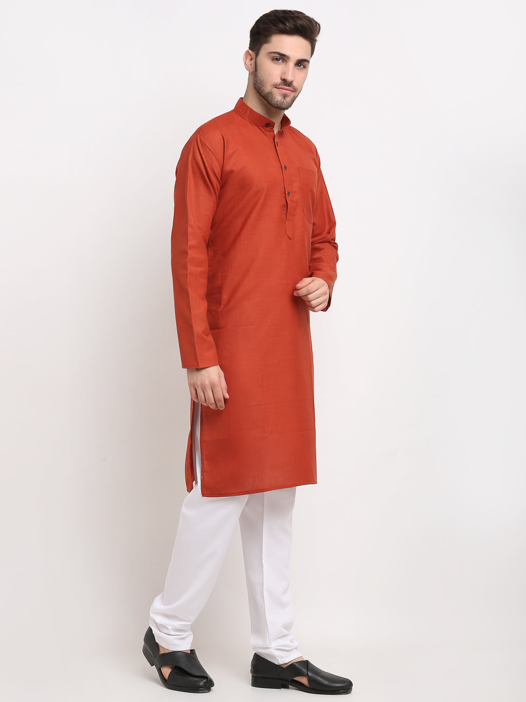 Jompers Men's Solid Cotton Kurta - Brown