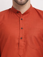 Jompers Men's Solid Cotton Kurta - Brown