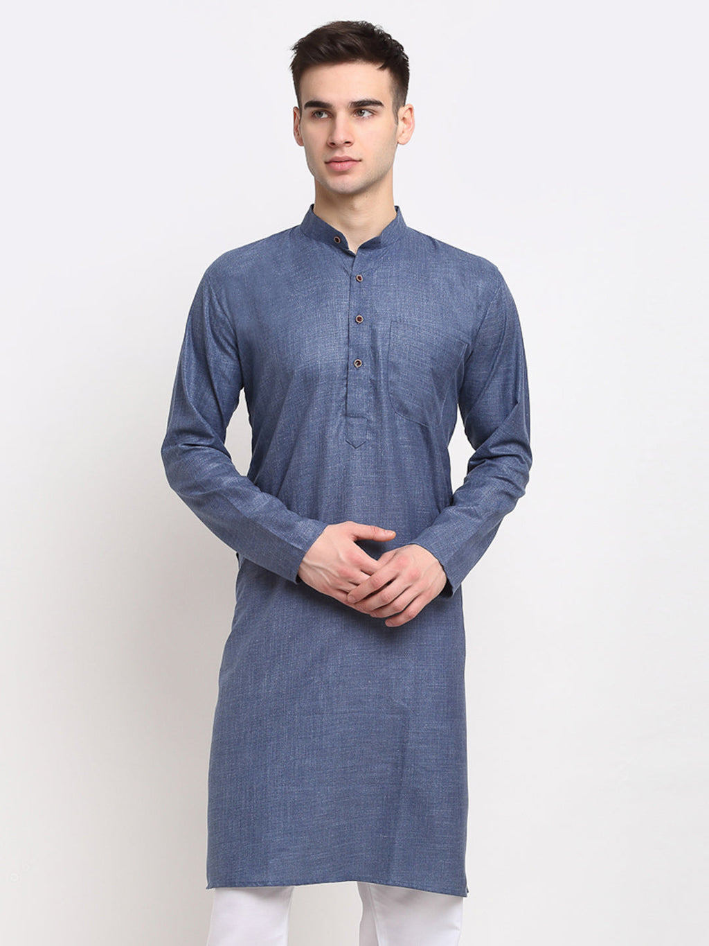 Jompers Men's Solid Cotton Kurta - Dark-Grey