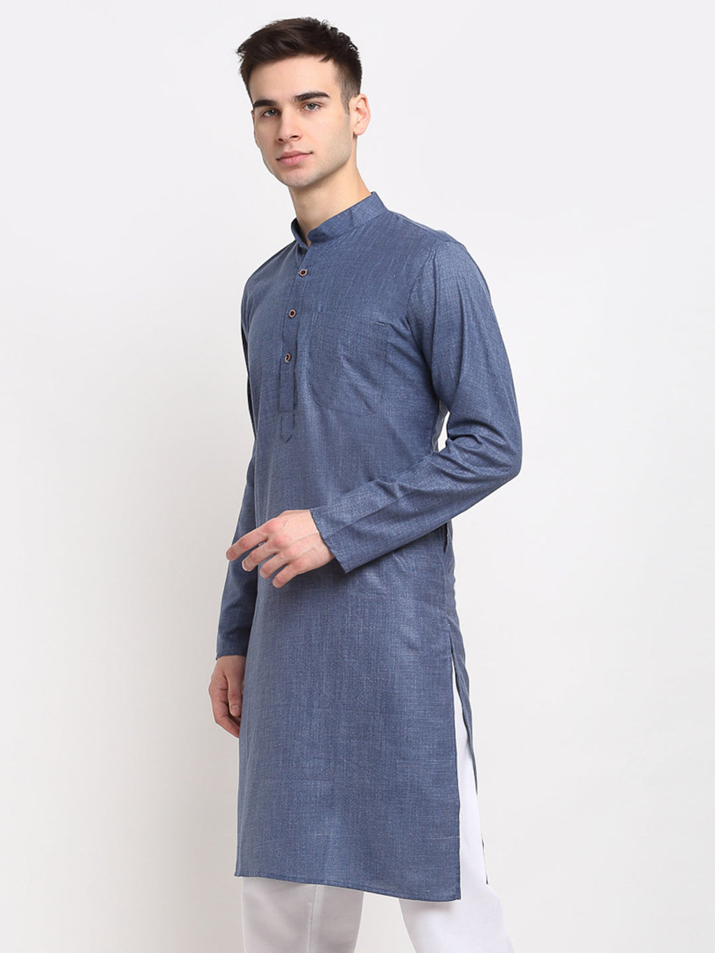 Jompers Men's Solid Cotton Kurta - Dark-Grey