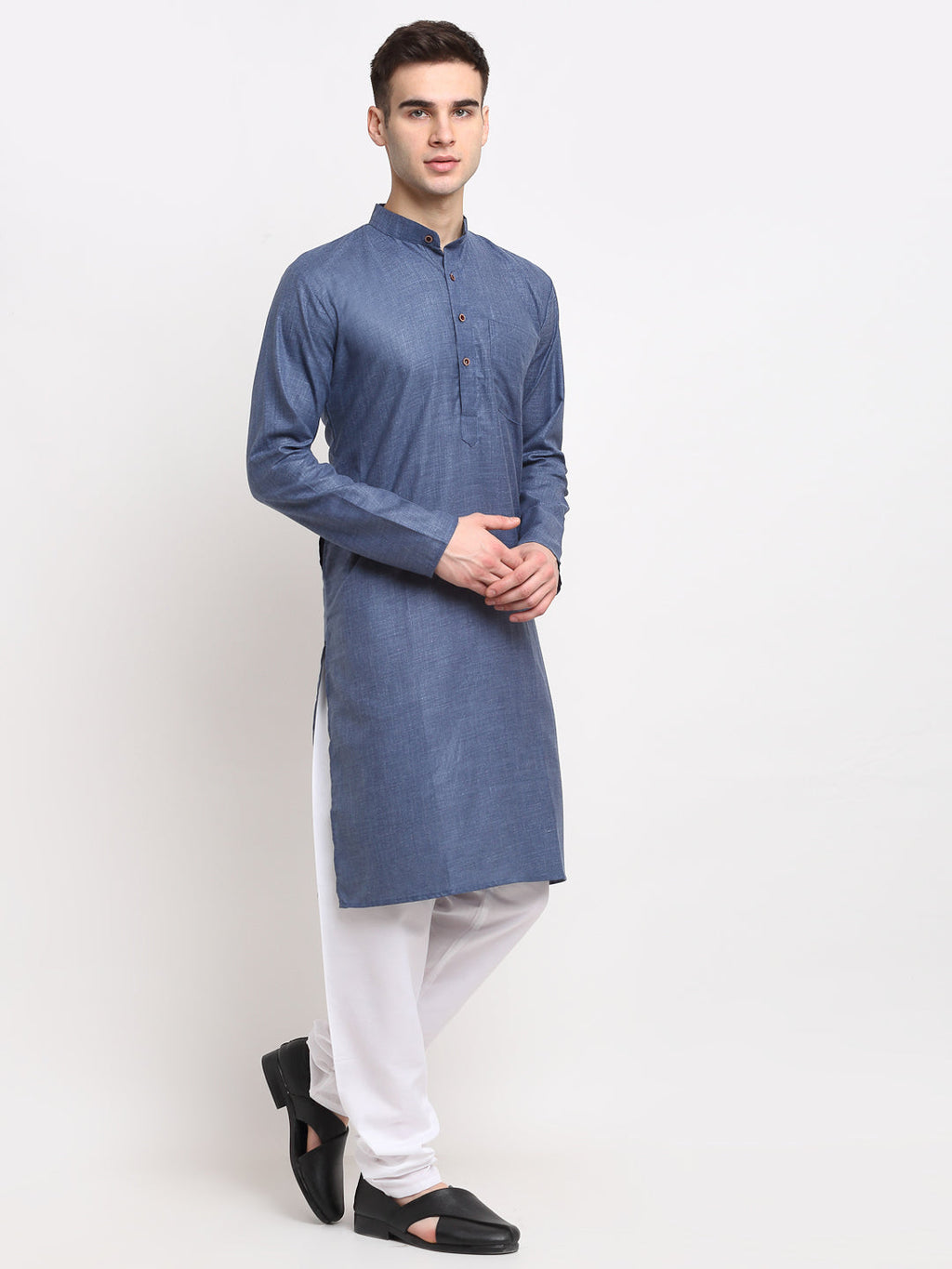 Jompers Men's Solid Cotton Kurta - Dark-Grey