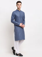 Jompers Men's Solid Cotton Kurta - Dark-Grey