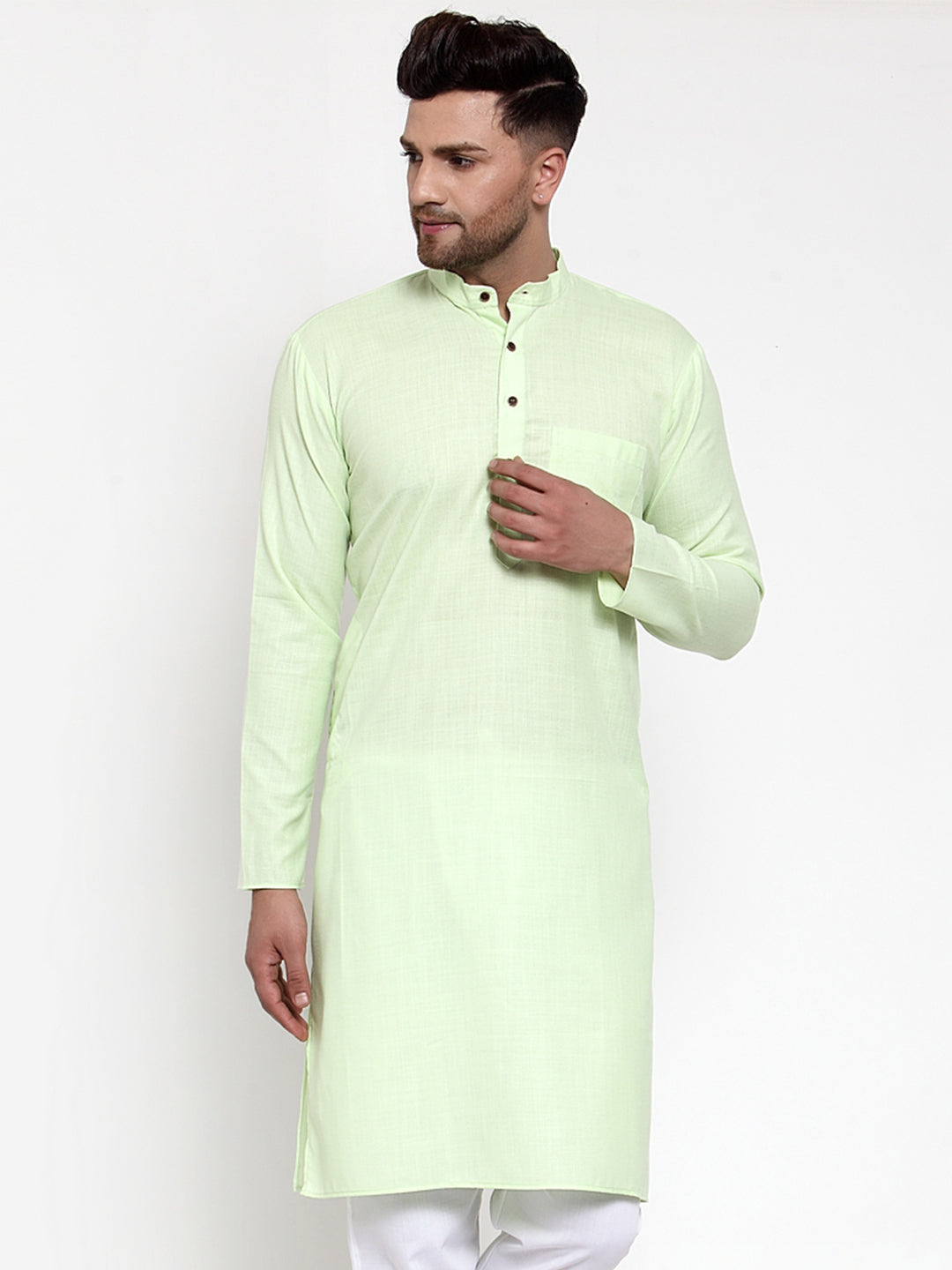 Jompers Men's Solid Cotton Kurta - Lime