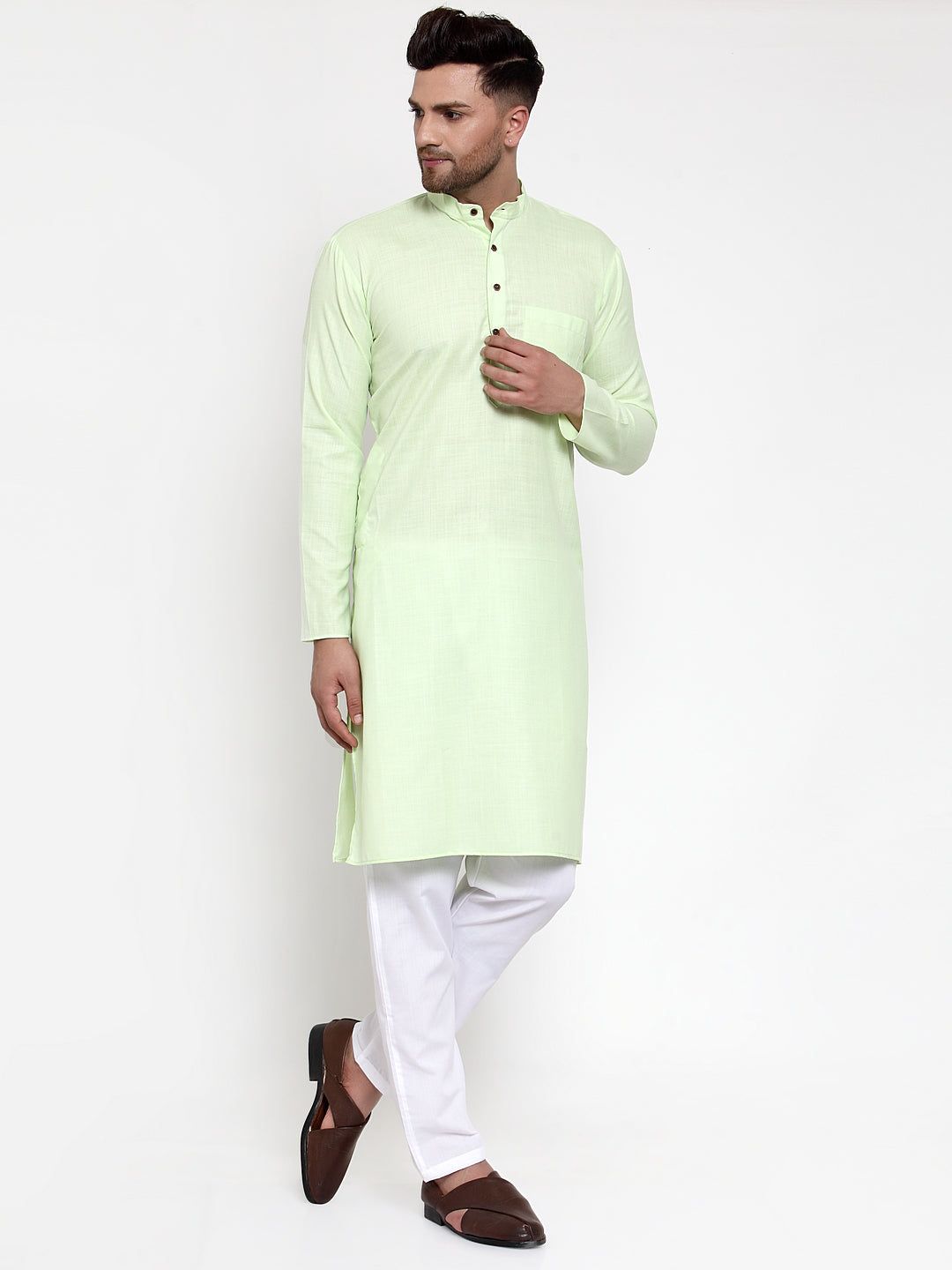 Jompers Men's Solid Cotton Kurta - Lime