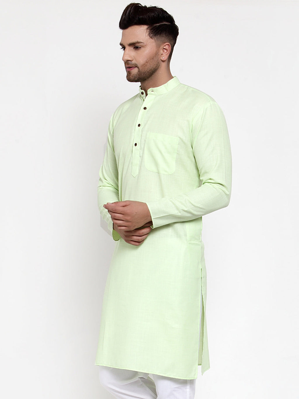 Jompers Men's Solid Cotton Kurta - Lime