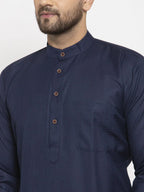 Jompers Men's Navy-Blue & White Solid Kurta Only