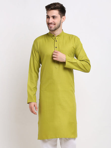 Jompers Men's Solid Cotton Kurta - Olive