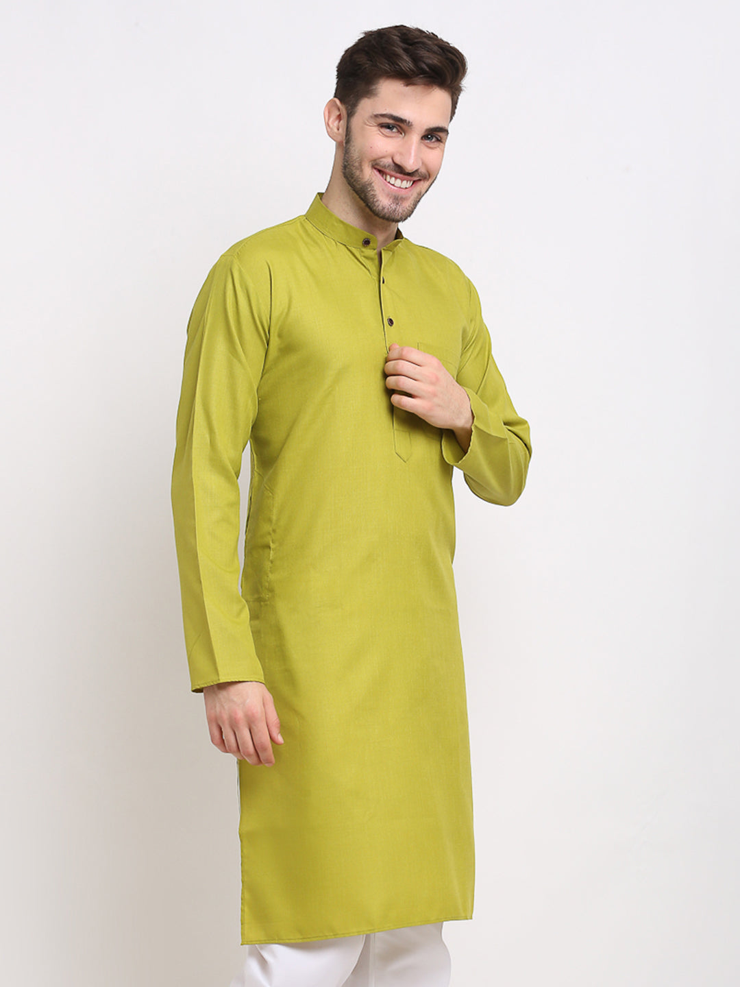Jompers Men's Solid Cotton Kurta - Olive