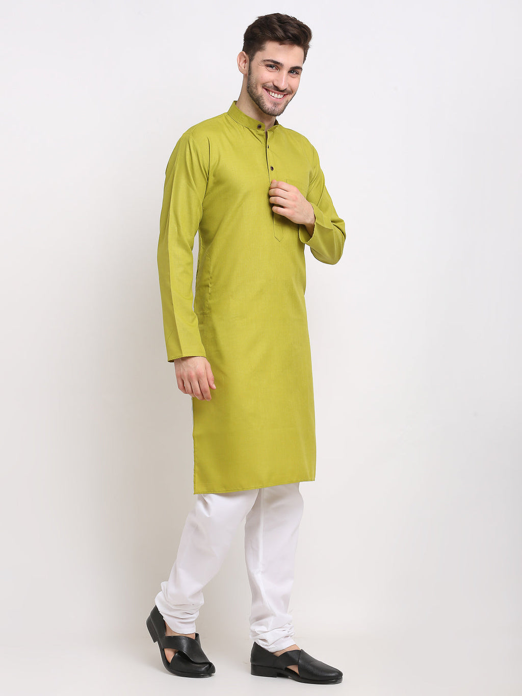 Jompers Men's Solid Cotton Kurta - Olive
