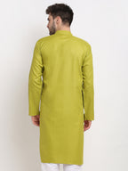 Jompers Men's Solid Cotton Kurta - Olive