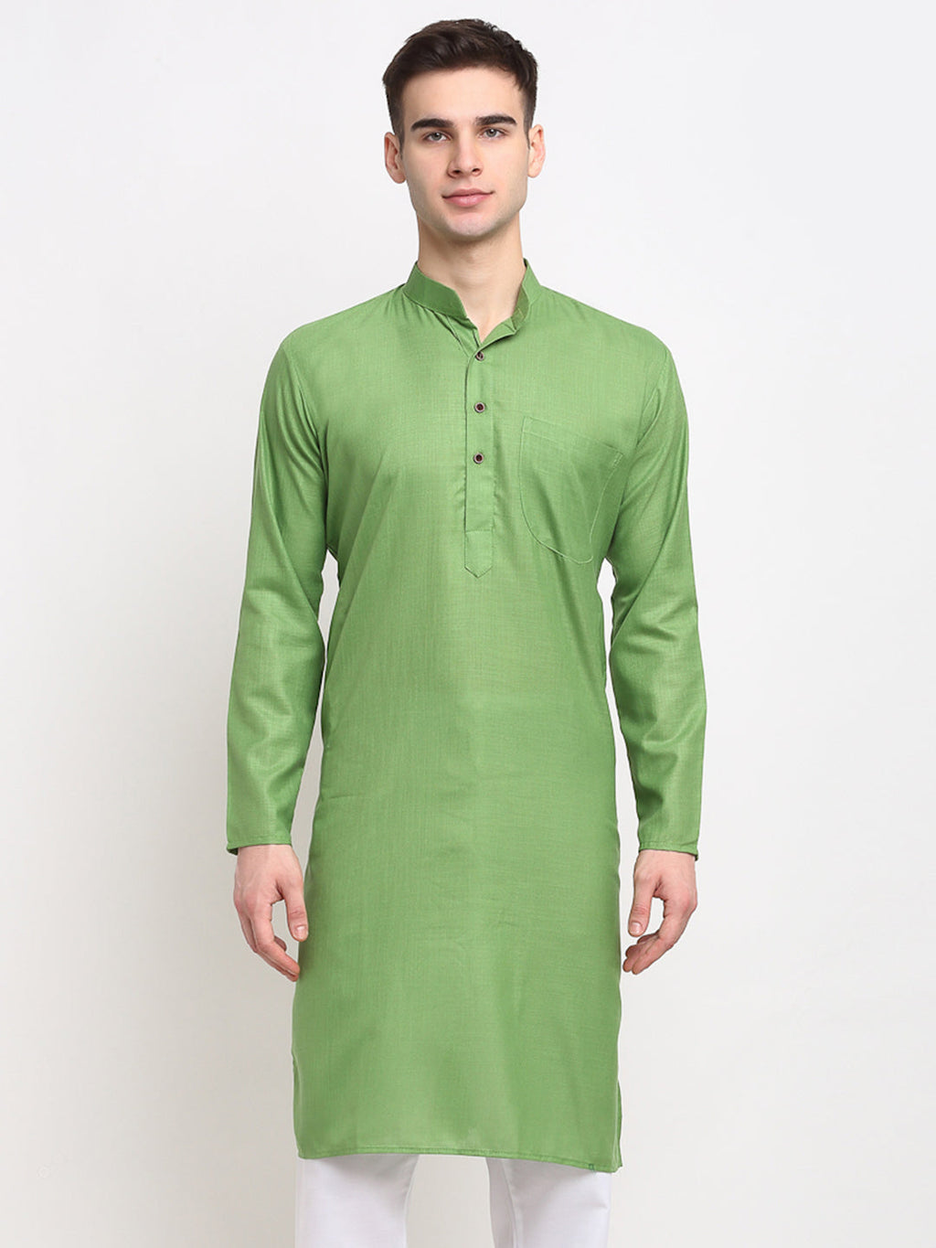 Jompers Men's Solid Cotton Kurta - Parrot