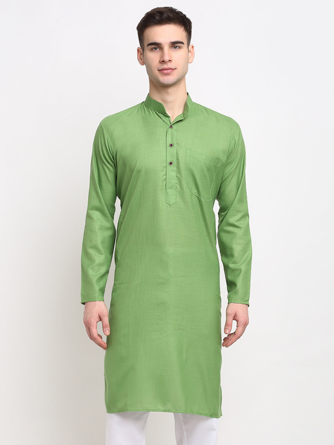 Jompers Men's Solid Cotton Kurta - Parrot