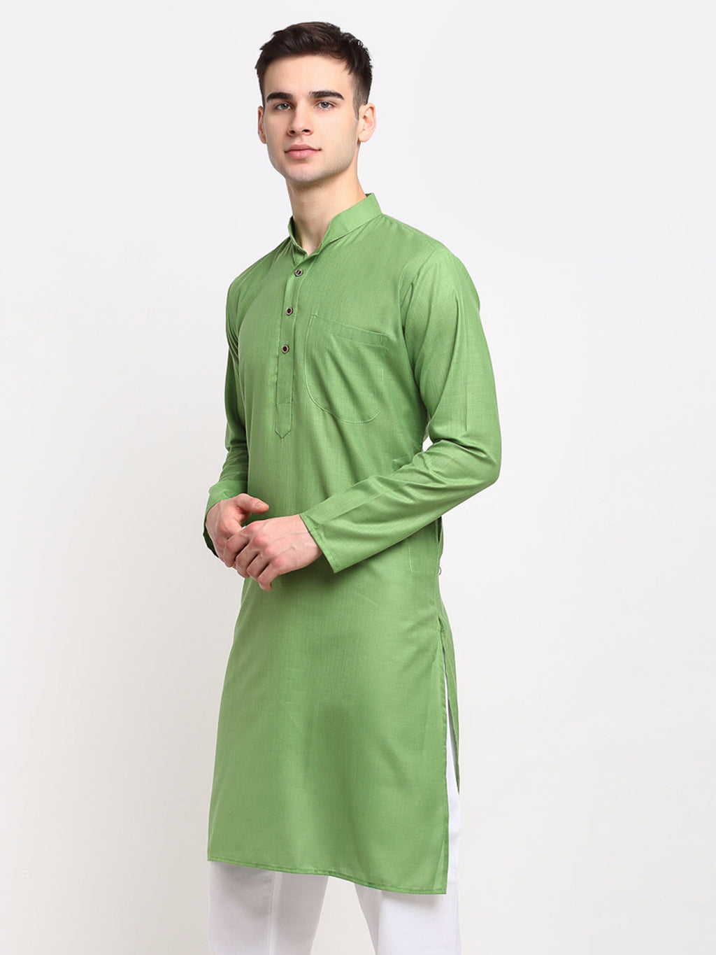 Jompers Men's Solid Cotton Kurta - Parrot