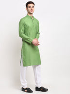 Jompers Men's Solid Cotton Kurta - Parrot