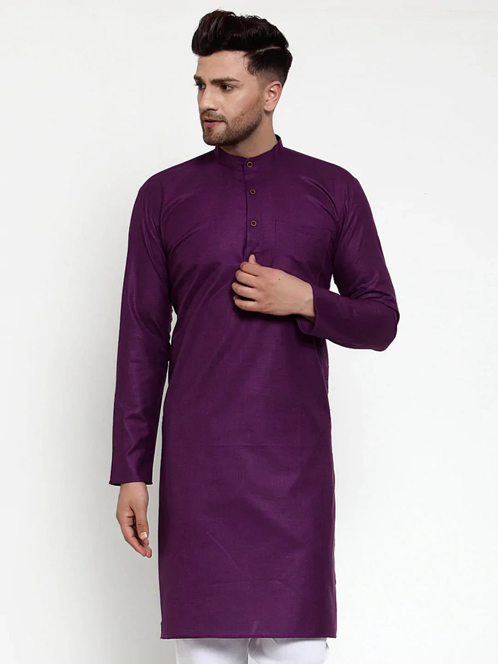 Jompers Men's Purple & White Solid Kurta Only